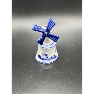 Vtg Delft‎ Bell Blue & White Porcelain Windmill Spinner Bell – 3" Movable Blades